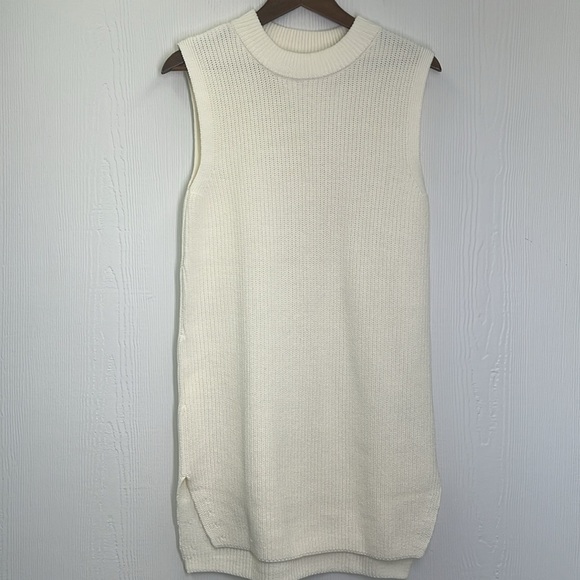 H&M - Ivory Ribbed Crewneck Sleeveless Long Slit Sweater Vest Size XS - Picture 9 of 11